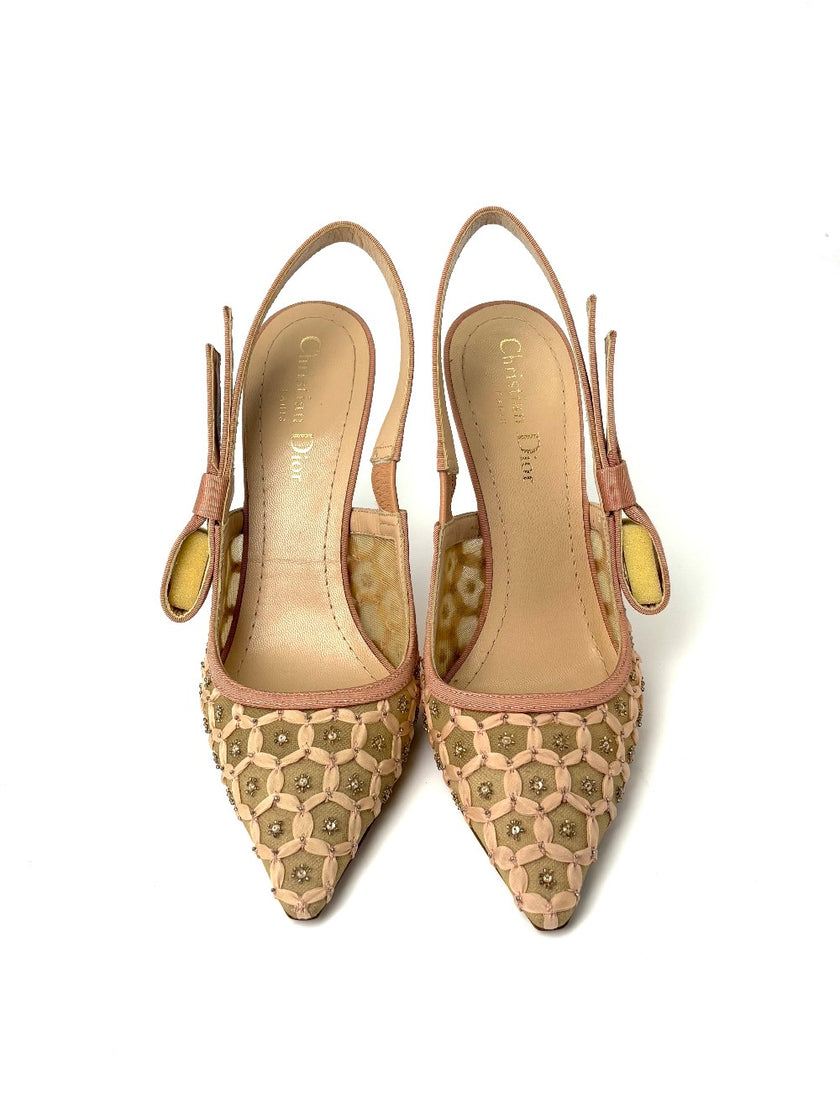 Like New. Dior Slingback Mesh Beige. 37|7429