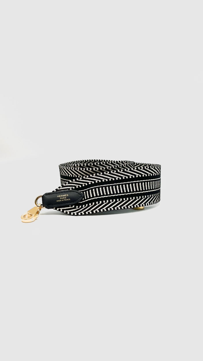 Unused. Hermes Sangle Cavale Bag Strap Ecru White And Black. KSA007XX|14836