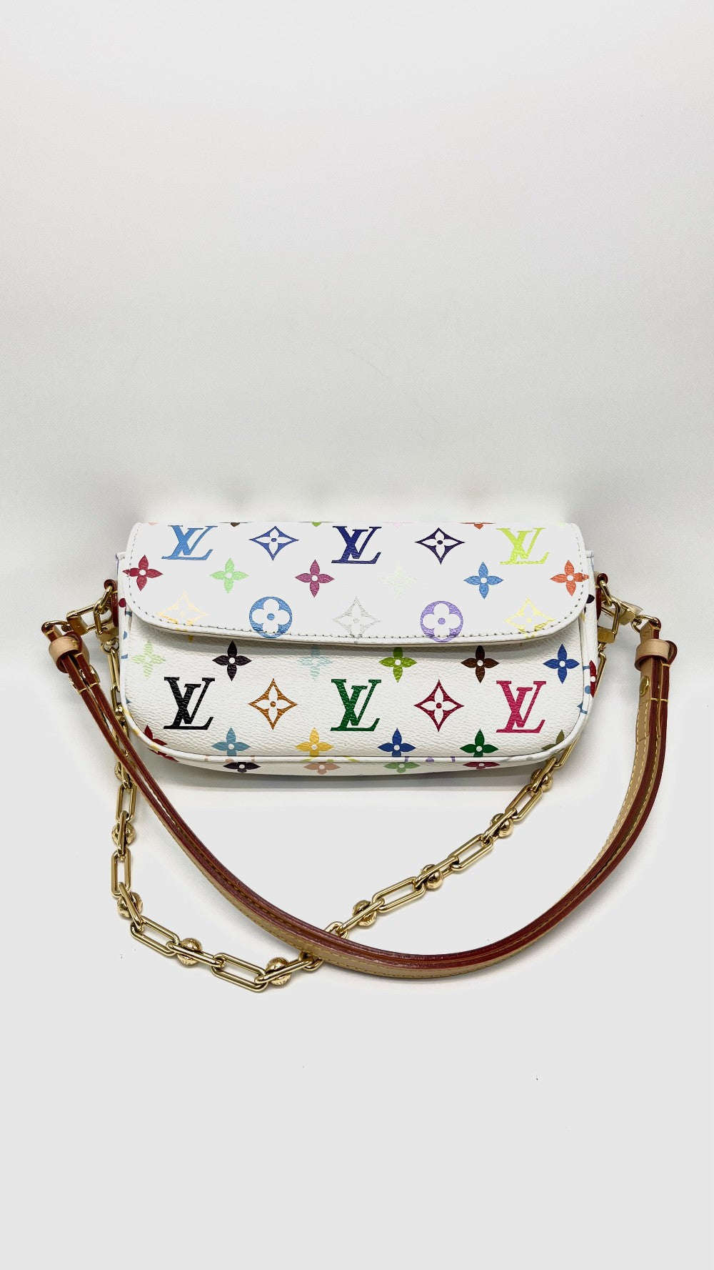 Unused. LV X TM Wallet On Chain Ivy Multicolor White GHW. Microchip|16293