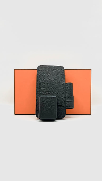 Brand New. Hermesway Phone Holder Black Epsom GHW. WM010MM|9332