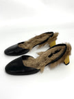 Like New. Gucci Slingback Fur Black. 34.5|10700