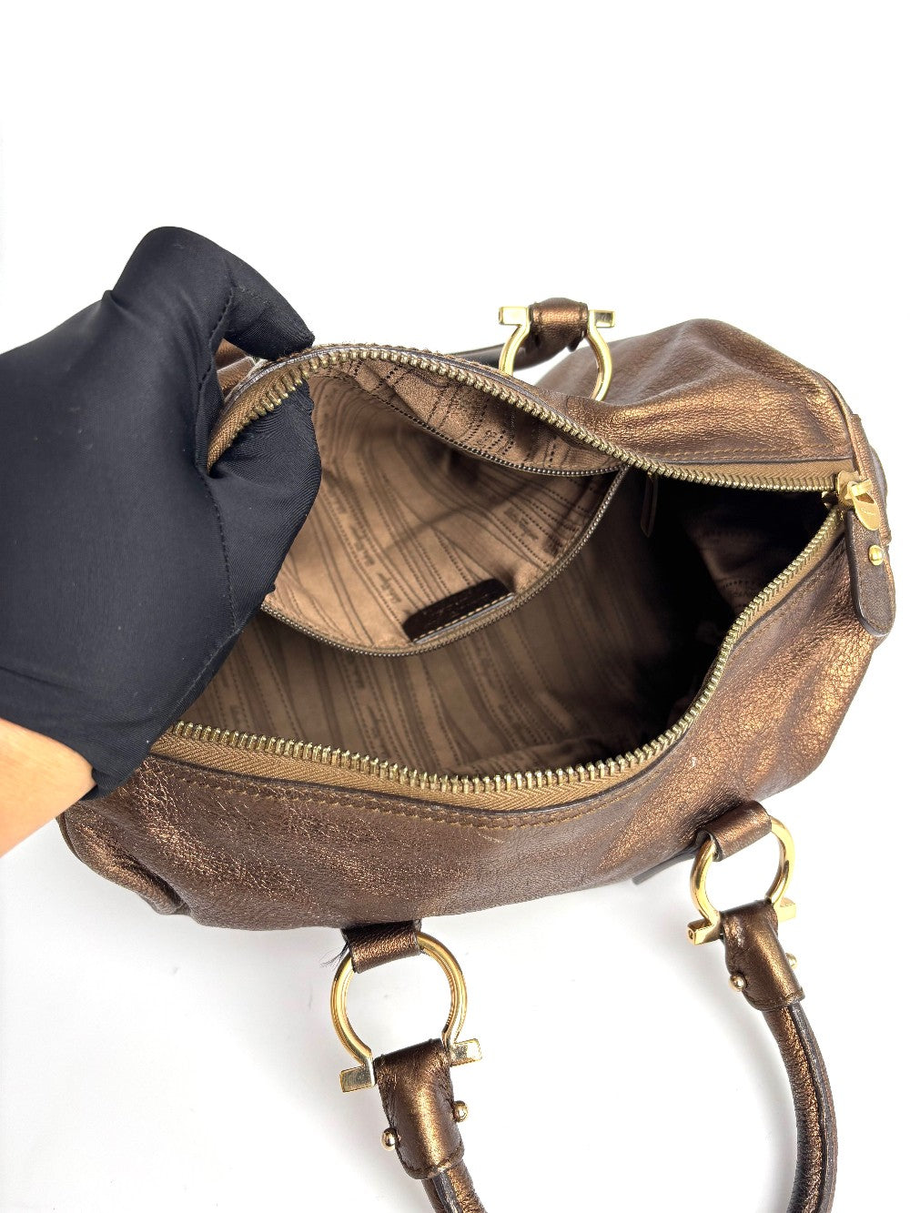 Preowned. Ferragamo Boston Bag Bronze|13267