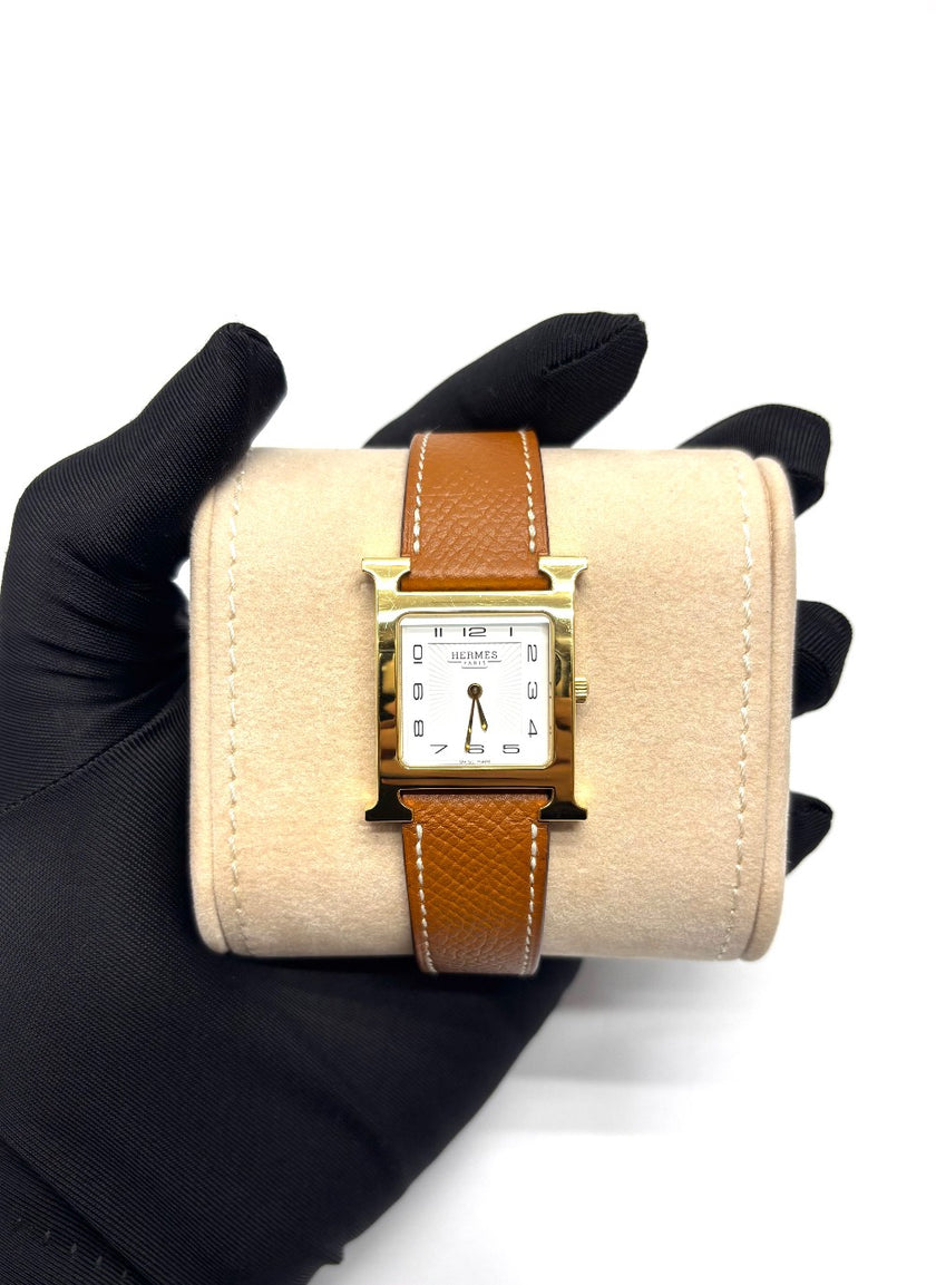 Preowned. Hermes Heure H White Dial YG. CF3MM32348|16864