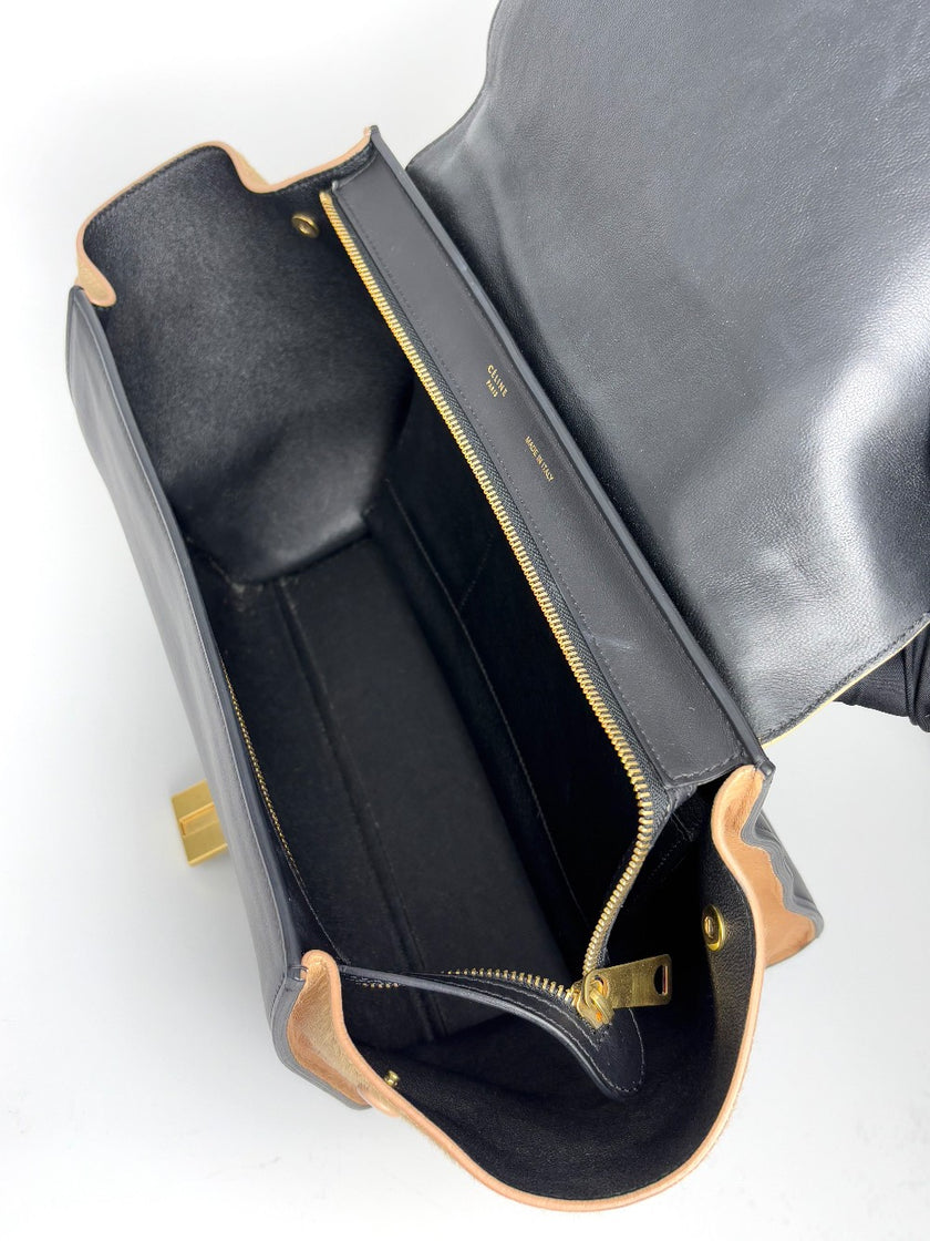Preowned. Celine Trapeze Medium Tricolor Calf Leather and Pony Hair|8204