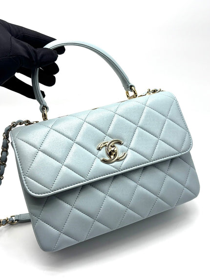 Unused. Chanel Trendy CC Top Handle Light Blue GHW. E5GKH6T8|17120
