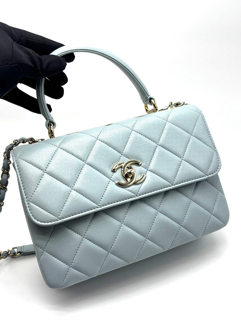 Unused. Chanel Trendy CC Top Handle Light Blue GHW. E5GKH6T8|17120
