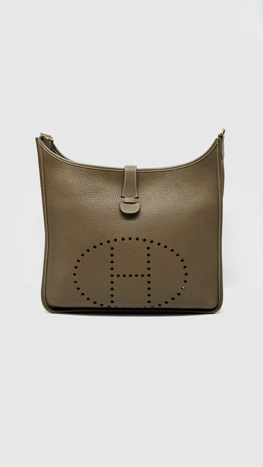 Preowned. Hermes Evelyne GM 3 Etoupe Clemence GHW. YBS007ZB|14254