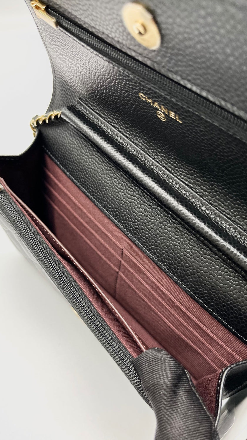 Unused. Chanel WOC Black Caviar GHW. NL82445J5|9893