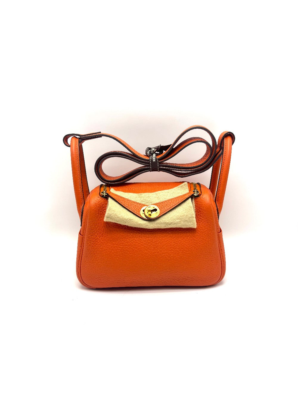 Preowned. Hermes Mini Lindy Orange Togo GHW. ZMM910CA|17819