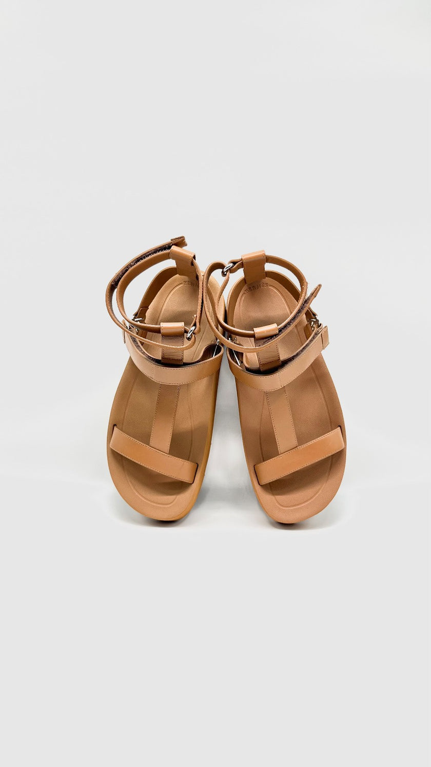 Unused. Hermes Enid Sandals Naturel. 38|10394
