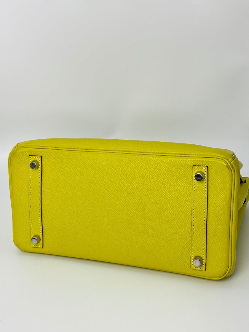Preowned. Hermes Birkin 30 Bicolor Lime/Gris Epsom PHW. O124.S|3473