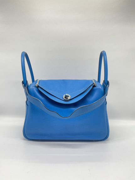 Preowned. Hermes Lindy 30 Blue Hydra Evercolor PHW. TAS011IG|9111