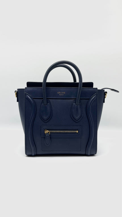 Preowned. Celine Nano Luggage Blue GHW|5057