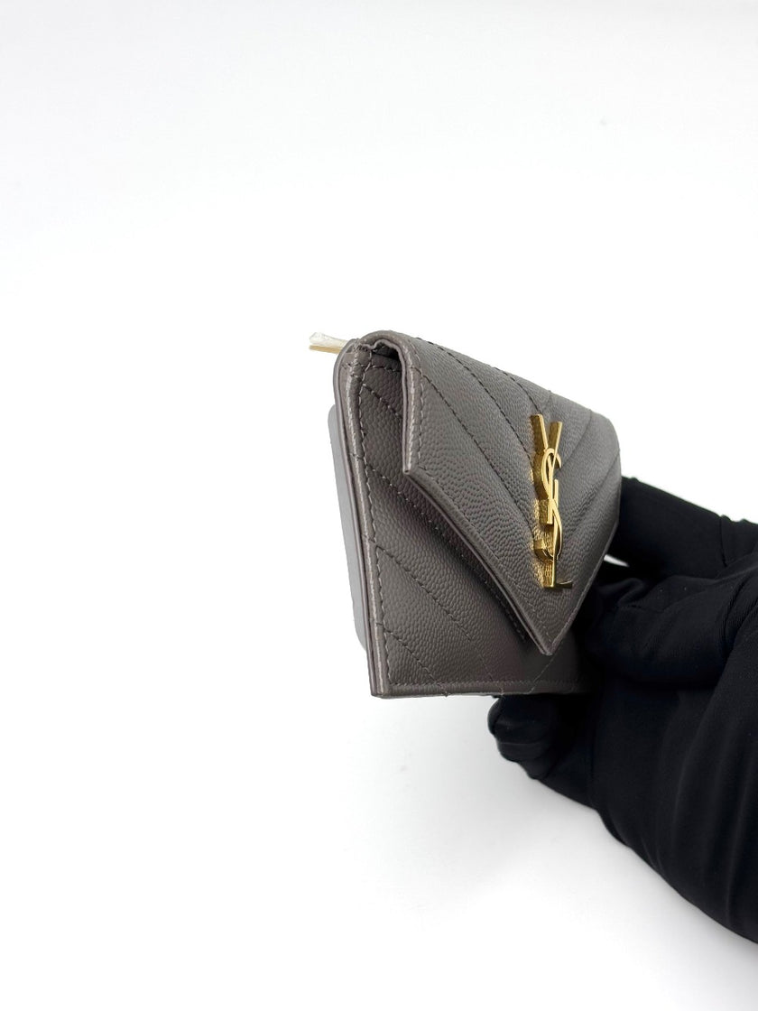 Brand New. YSL Small Envelope Flap Wallet Gray|7176