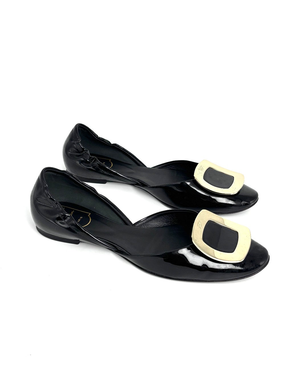 Preowned. Roger Vivier Flats Patent Black. 37.5|11019