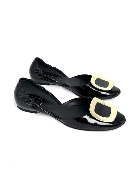 Preowned. Roger Vivier Flats Patent Black. 37.5|11019
