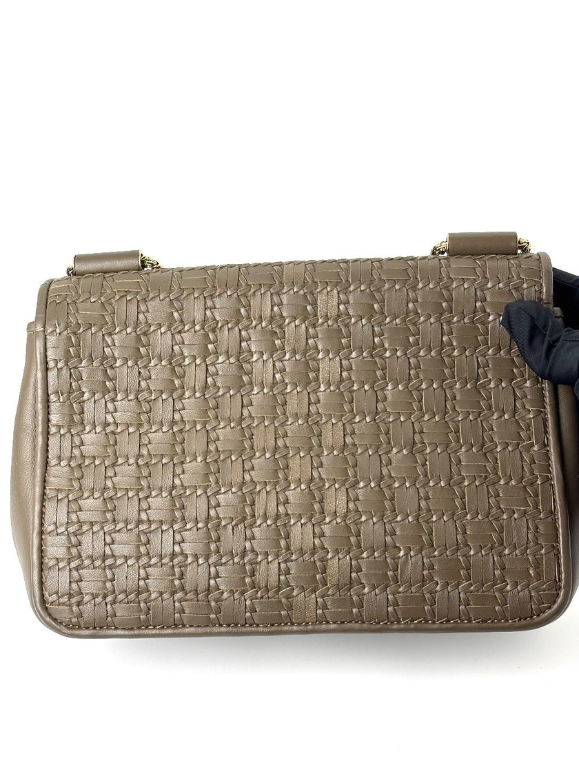 Preowned. Chloe Weaving Elsie Taupe Flap GHW|5991