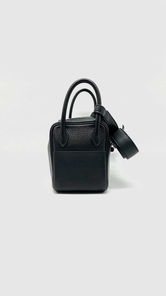 Preowned. Hermes Mini Lindy Clemence Black GHW. YCT599CZ|10308