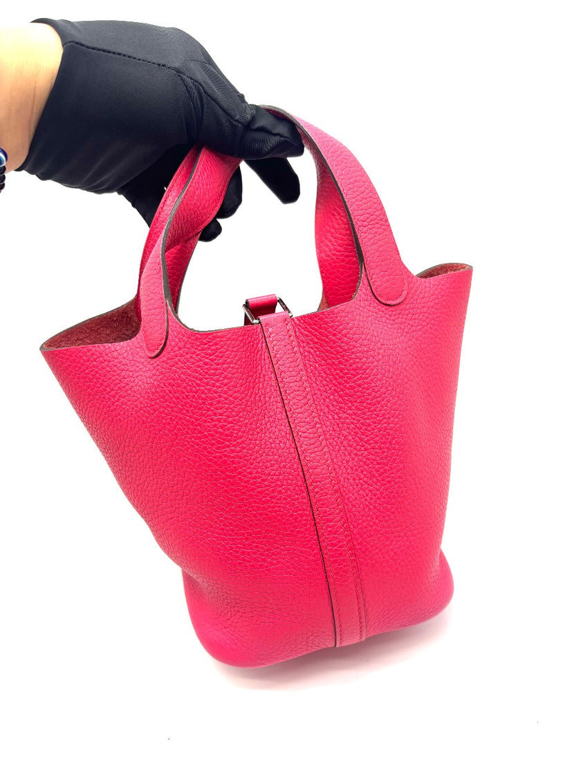 Preowned. Hermes Picotin 18 Rose Mexico Clemence PHW. ABY004AN|17273