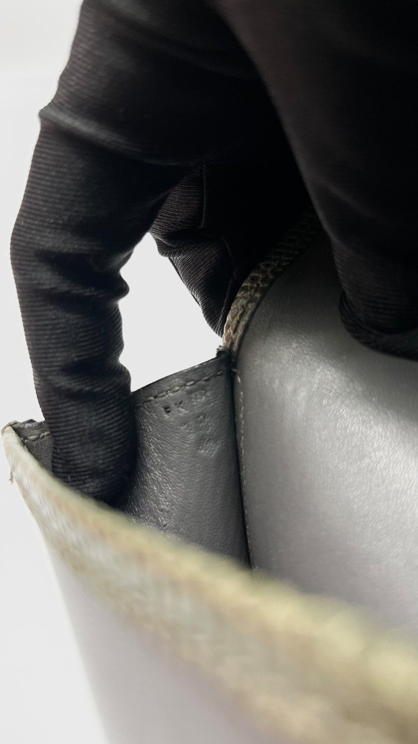 Preowned. Hermes Jige Clutch Etain/Green. FPK18|9724