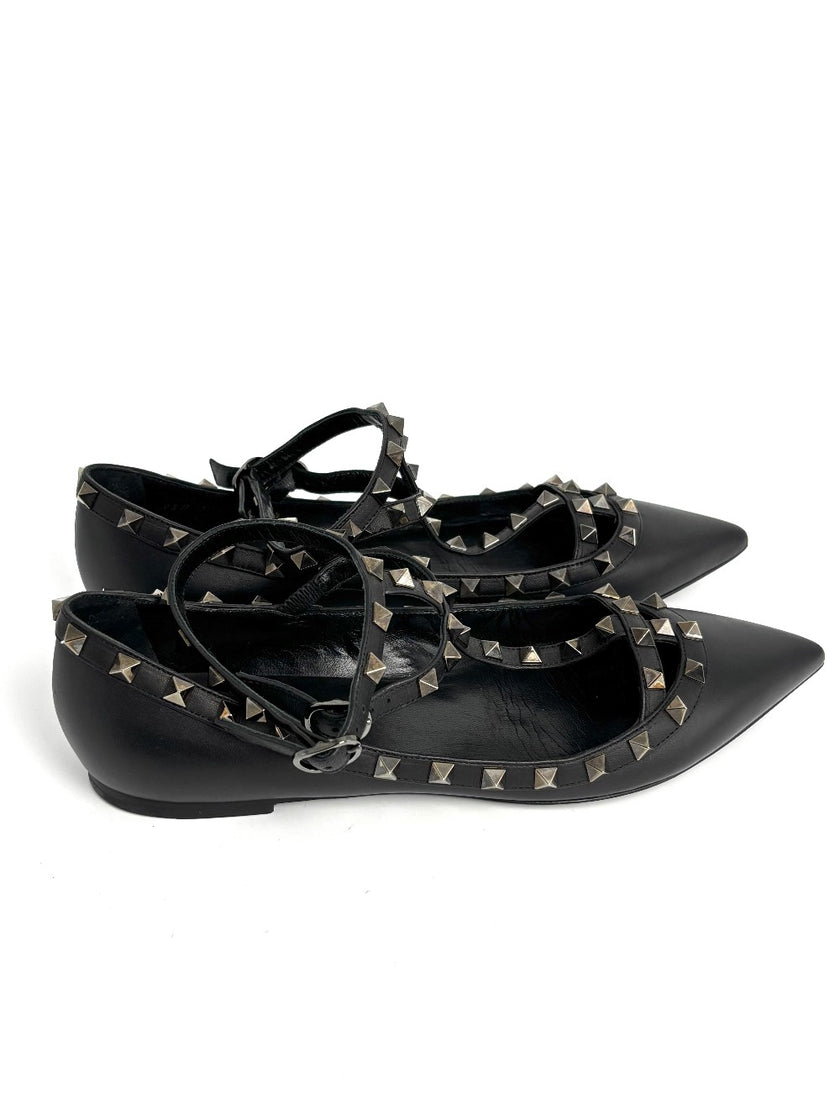 Preowned. Valentino Cage Flats Black. 39.5|12652