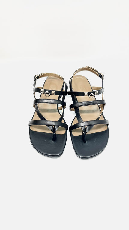 Preowned. Hermes Corried Cyan Strap Sandals Black. 38.5|10400