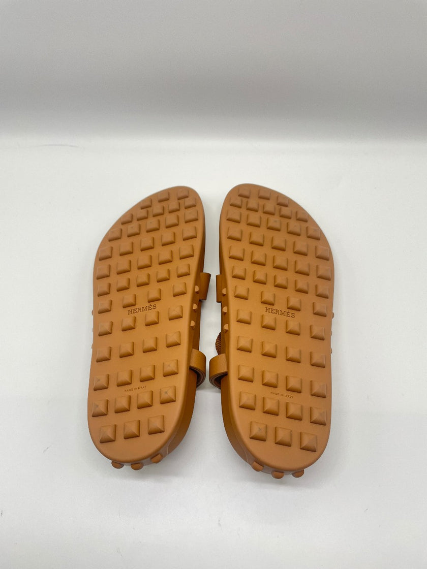Brand New. Hermes Inboard Sandals Gold. 38|9192
