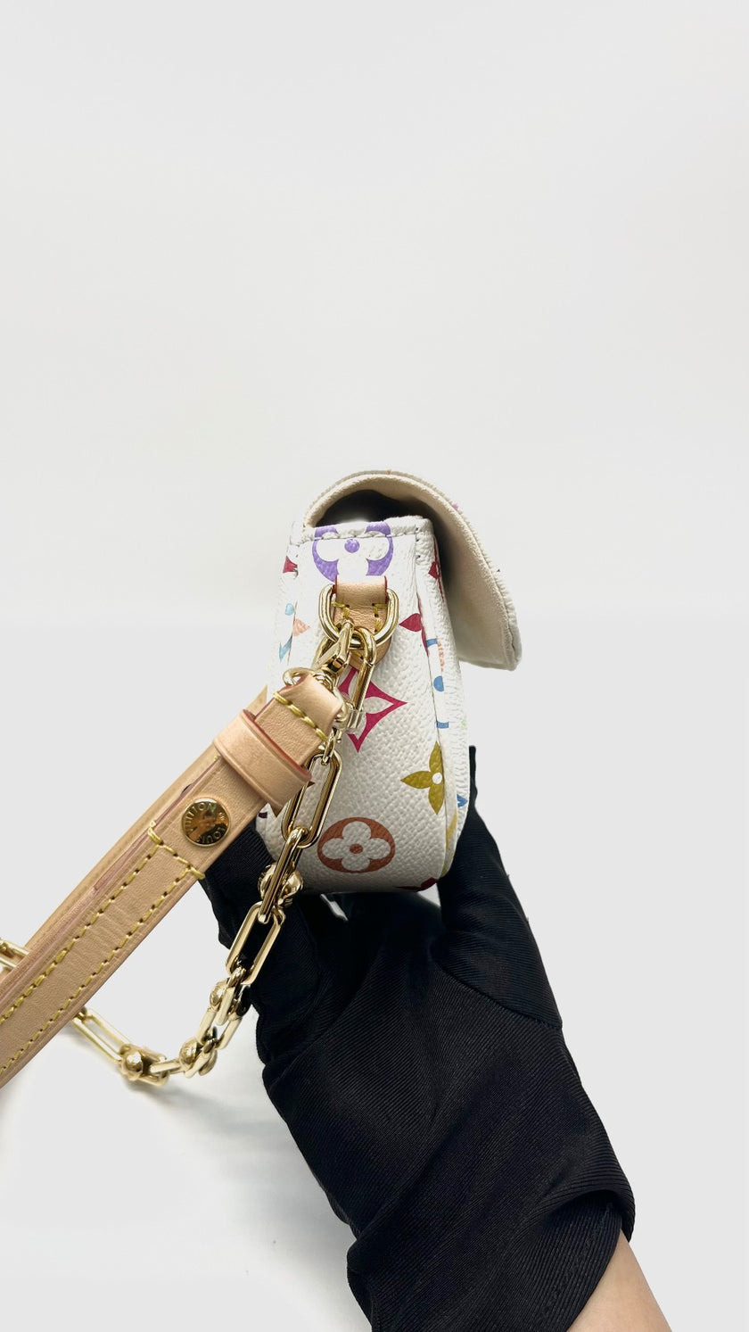 Unused. LV X TM Wallet On Chain Ivy Multicolor White GHW. Microchip|16296