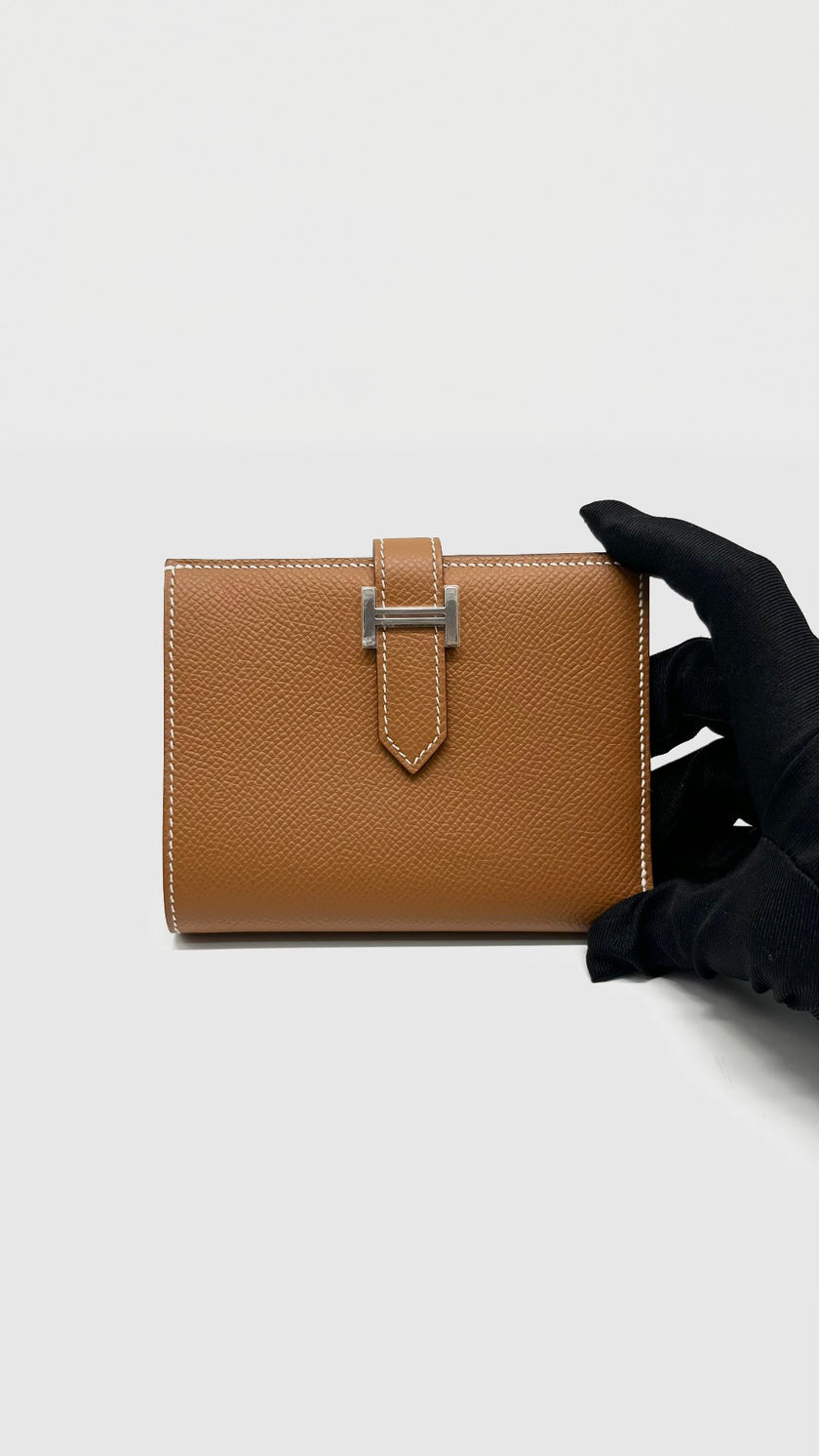 Brand New. Hermes Bearn Compact Wallet Gold Epsom PHW. BAI007DB|12986