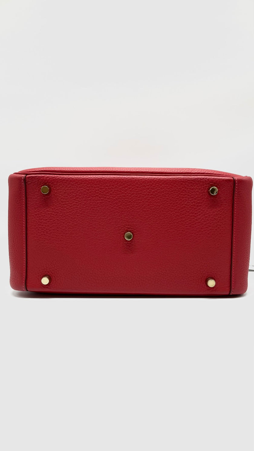 Like New. Hermes Lindy 30 Rouge Casaque Togo GHW. TNN005KA|5327