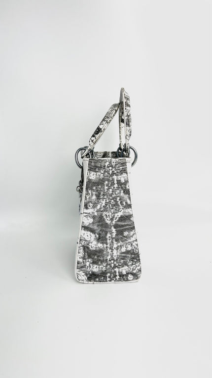 Preowned. Lady Dior Medium Lizard White. RU0010|4408