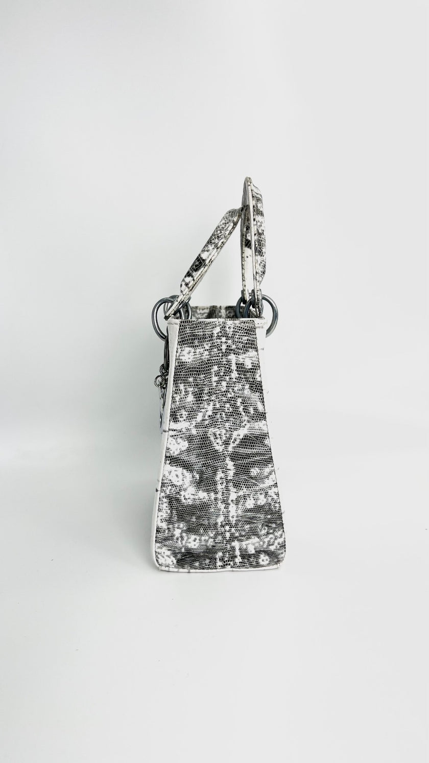 Preowned. Lady Dior Medium Lizard White. RU0010|4408
