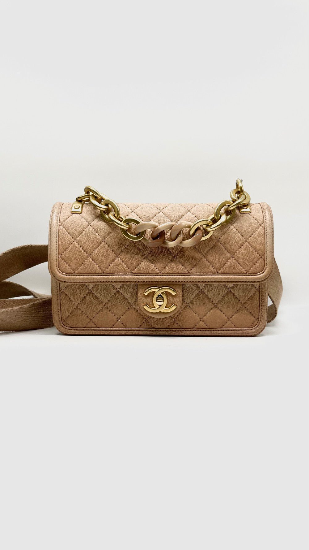 Preowned. Chanel Sunset By The Sea Single Flap Beige Caviar GHW. 27118685|11390