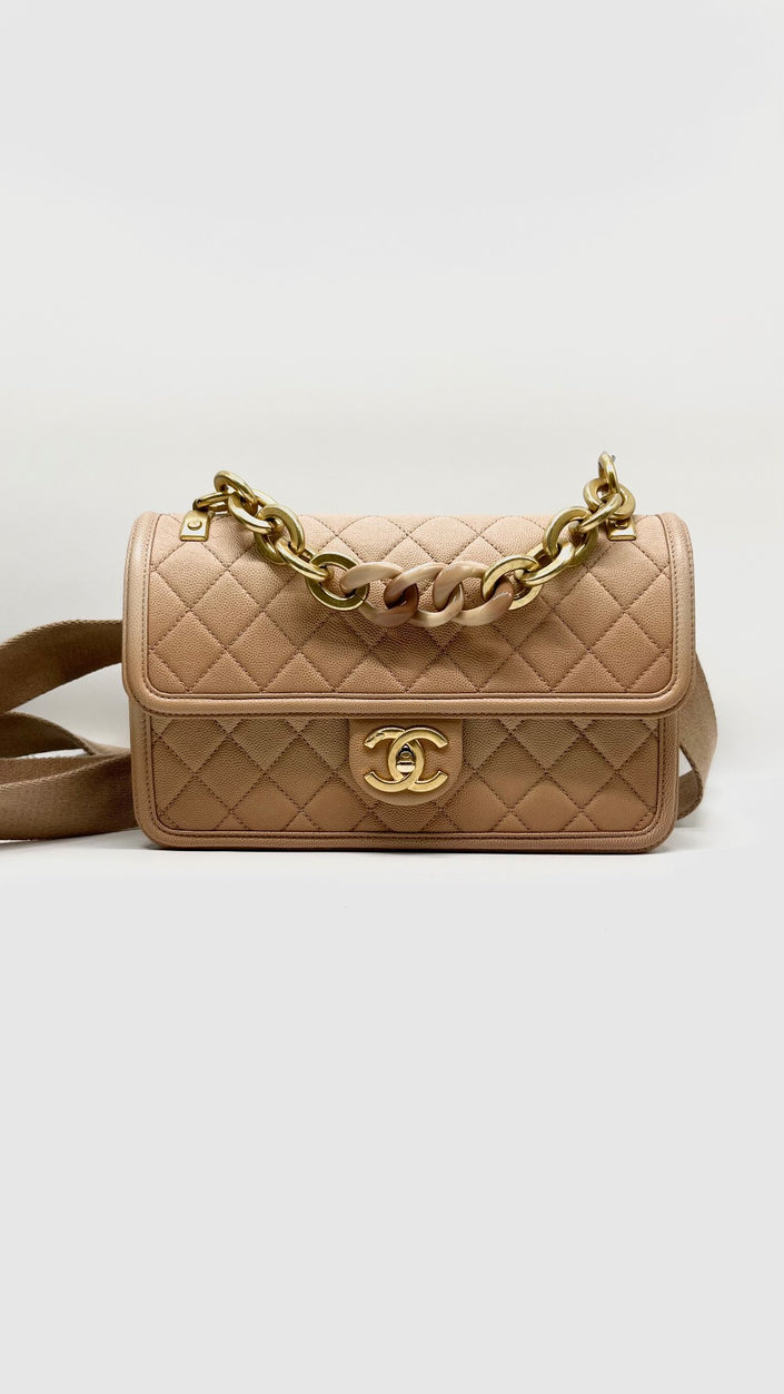 Preowned. Chanel Sunset By The Sea Single Flap Beige Caviar GHW. 27118685|11390