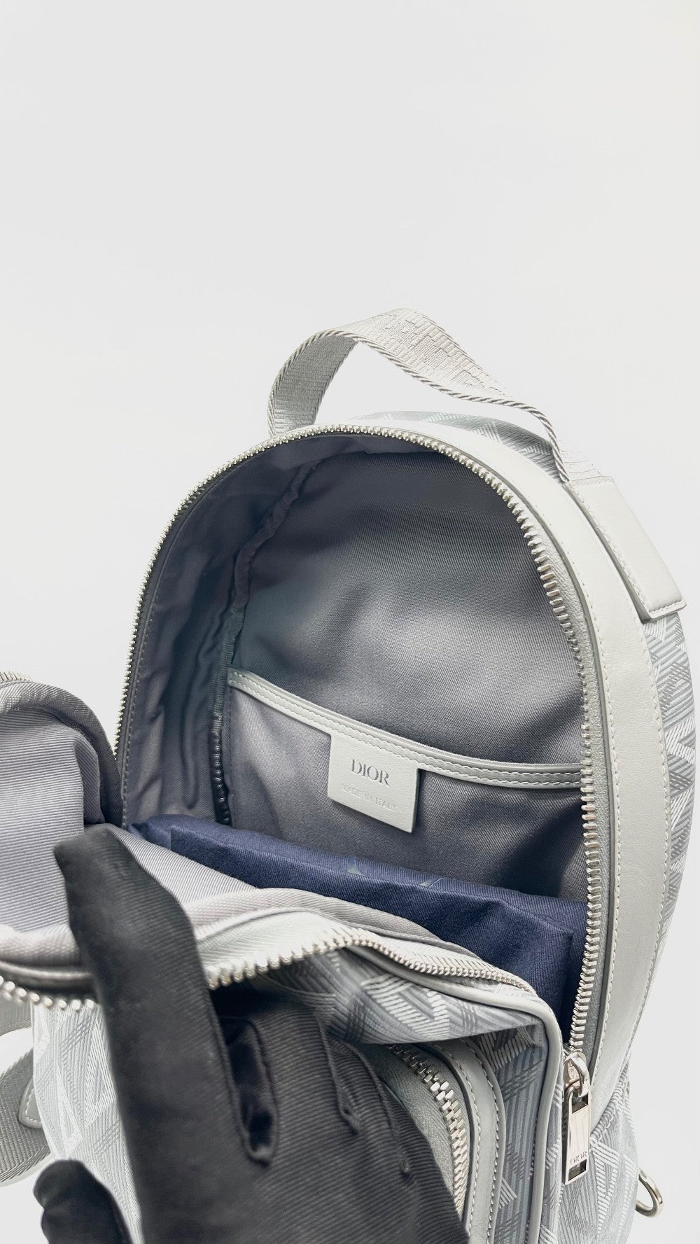 Like New. Dior Mini Rider Grey Coated Canvas Calfskin|14962