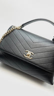 Like New. Chanel Top Handle Chevron Black Calfskin GHW. 27528955|16528