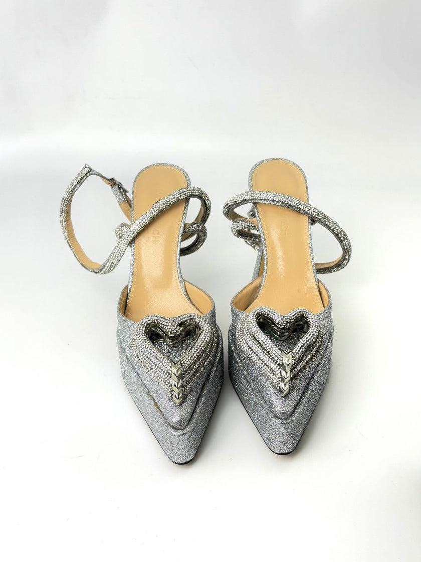Brand New. Mach&Mach Heel Glitter Silver. 35.5|7411