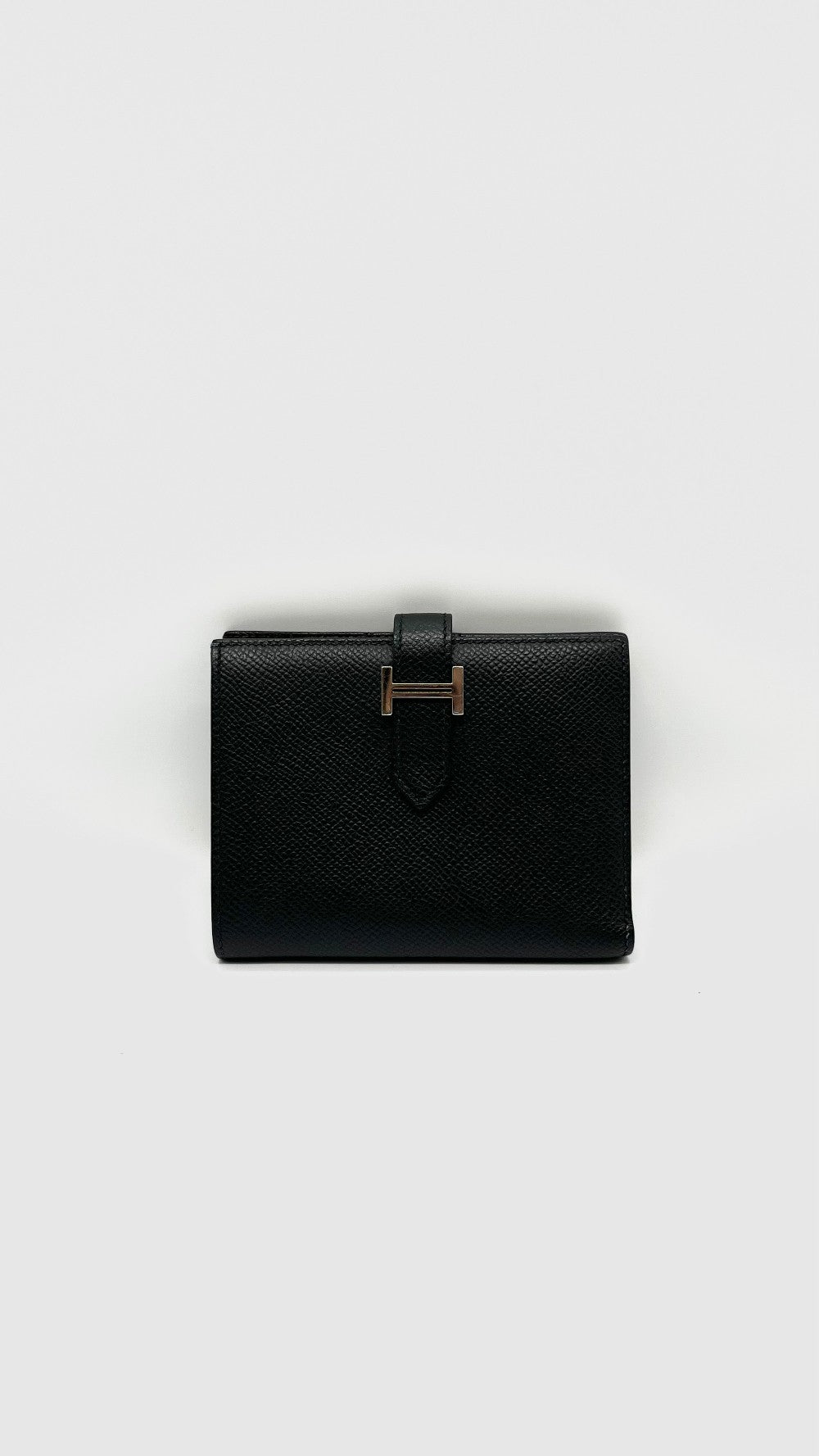Preowned. Hermes Bearn Compact Wallet Black PHW. DNN002NY|9924