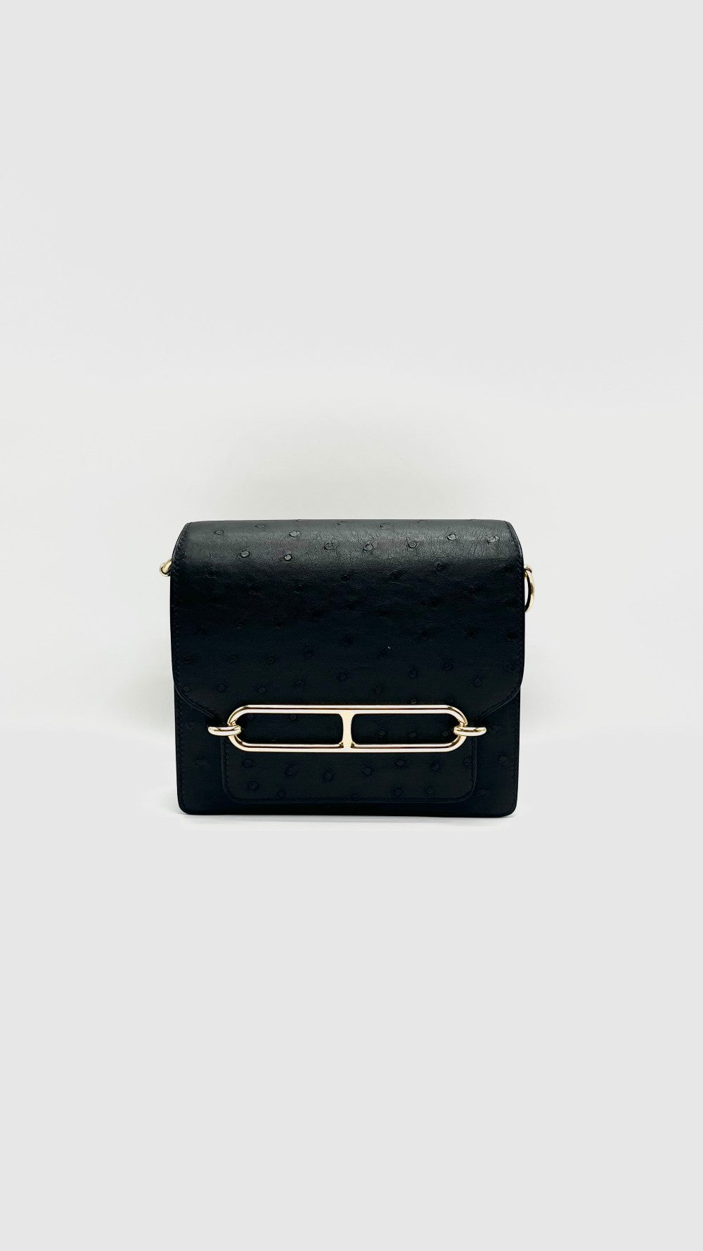 Preowned. Hermes Roulis 18 Black Ostrich GHW. ZST468ZI|15598