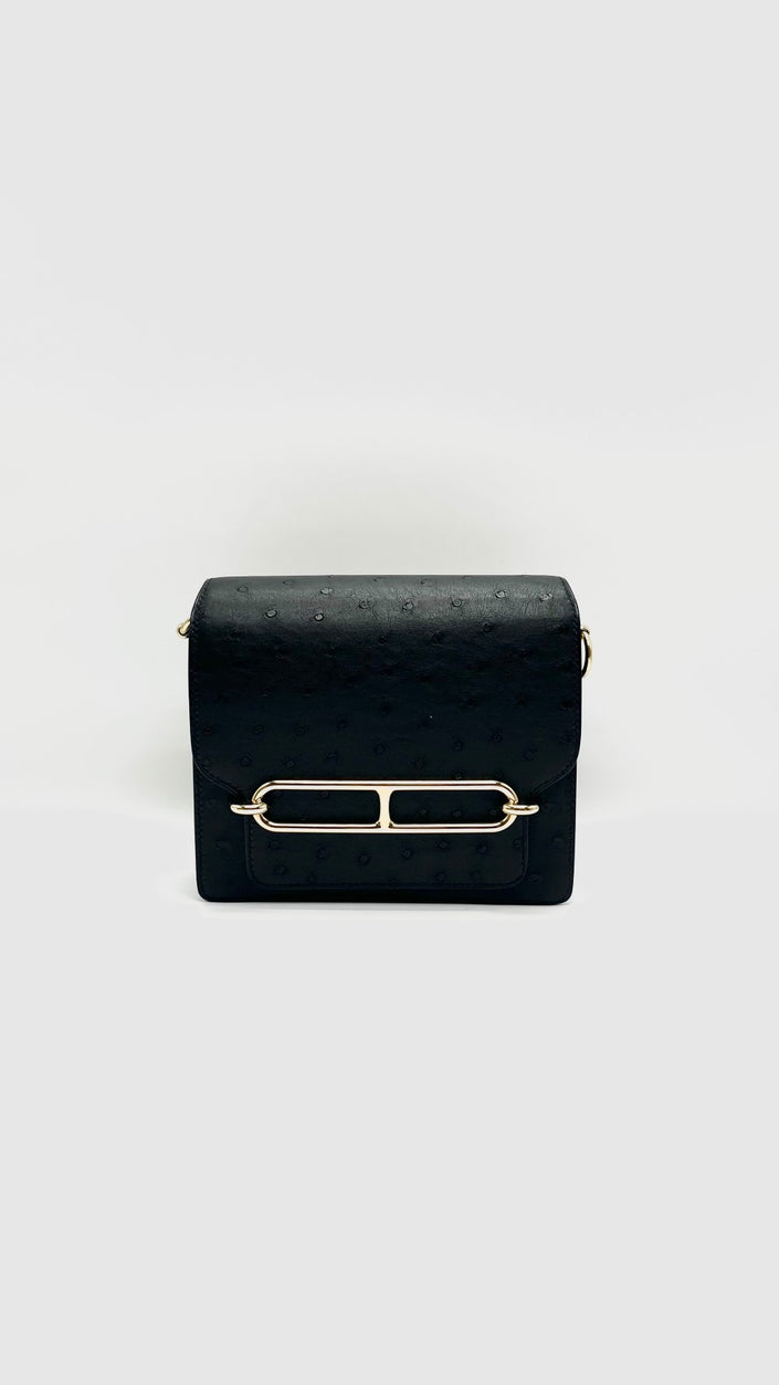 Preowned. Hermes Roulis 18 Black Ostrich GHW. ZST468ZI|15598