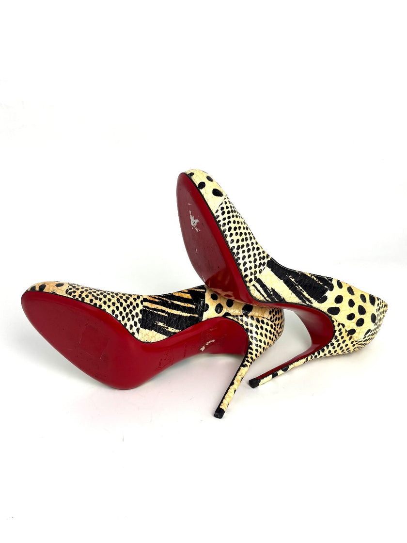 Preowned. Louboutin Heel Snake/Phyton. 37|11038