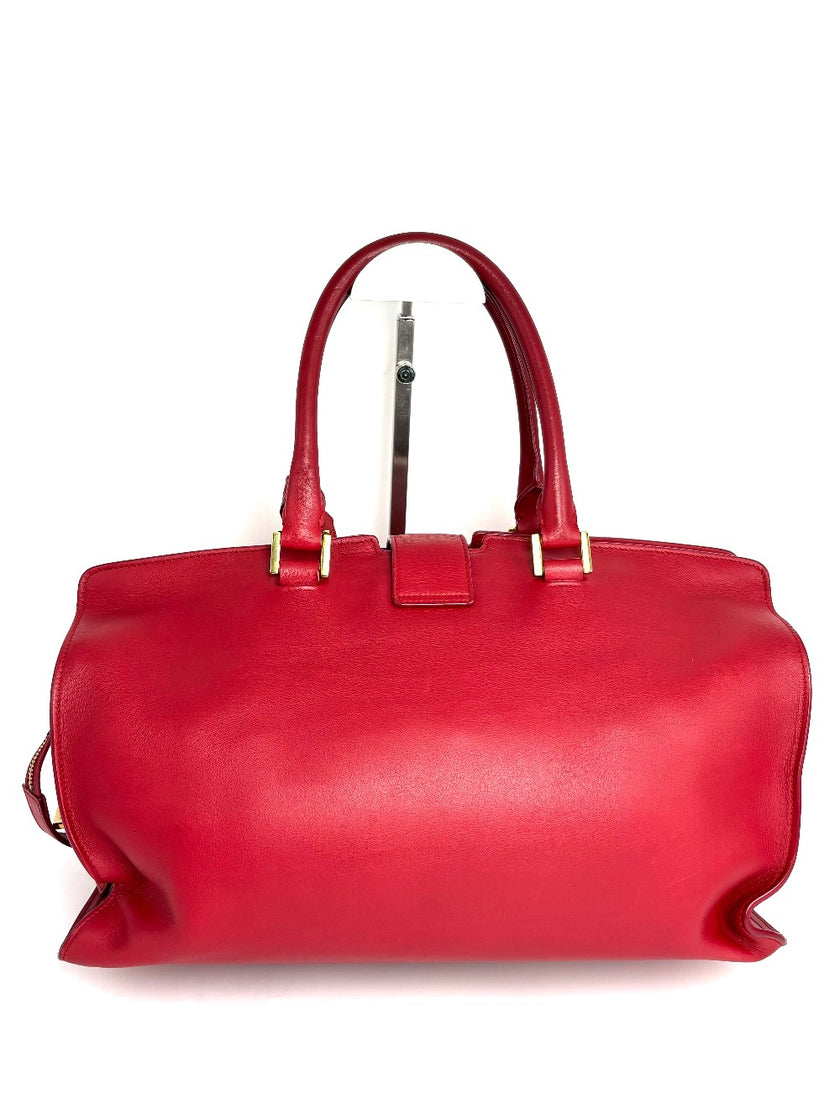 Preowned. YSL Cabas Chyc Medium Bag Calf Red|12450