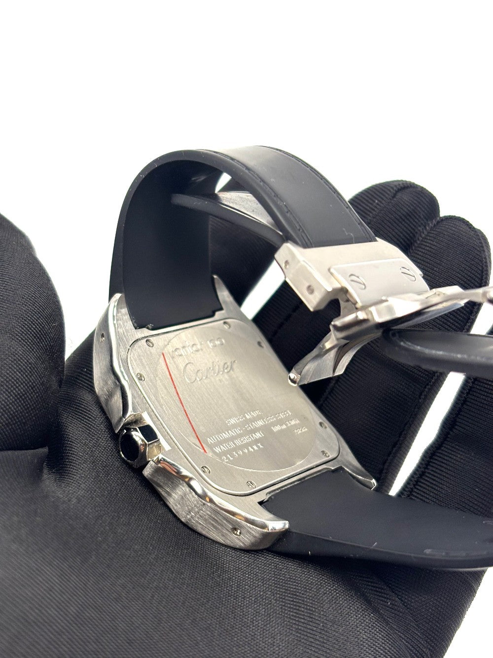 Preowned. Cartier Santos XL 100 White Roman Black Strap|16857