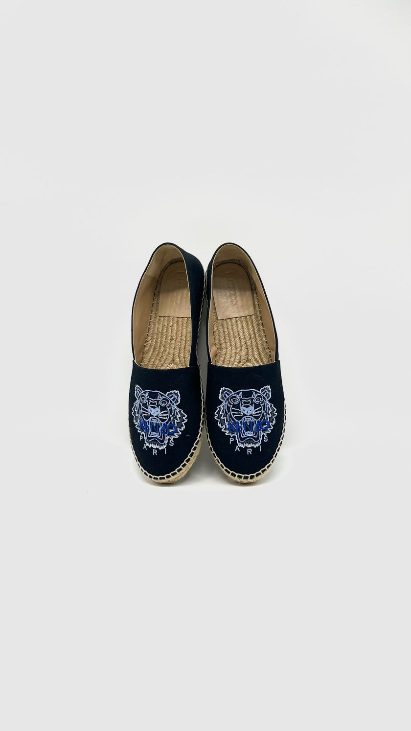 Preowned. Kenzo Espadrille Tiger Head Canvas Black. 40|13468