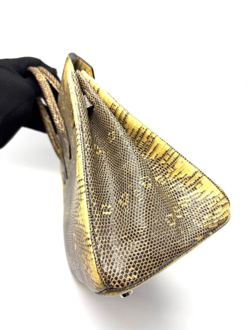 Preowned. Hermes Birkin 25 Lizard Ombre PHW. Square K|17467