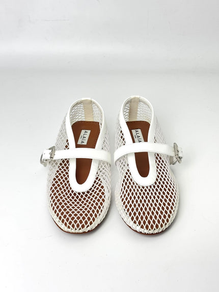 Brand New. Alaia Ballet Flats Fishnet Patent White Calfskin. 37|7356