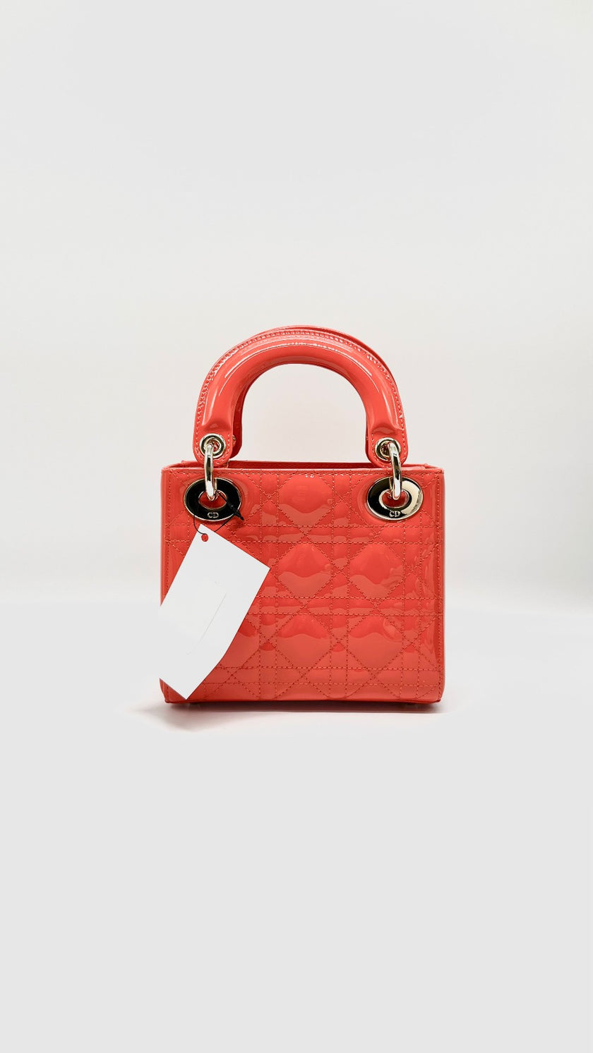 [SALE] Brand New. Lady Dior Mini Orange Patent 10-MA-1221|9919