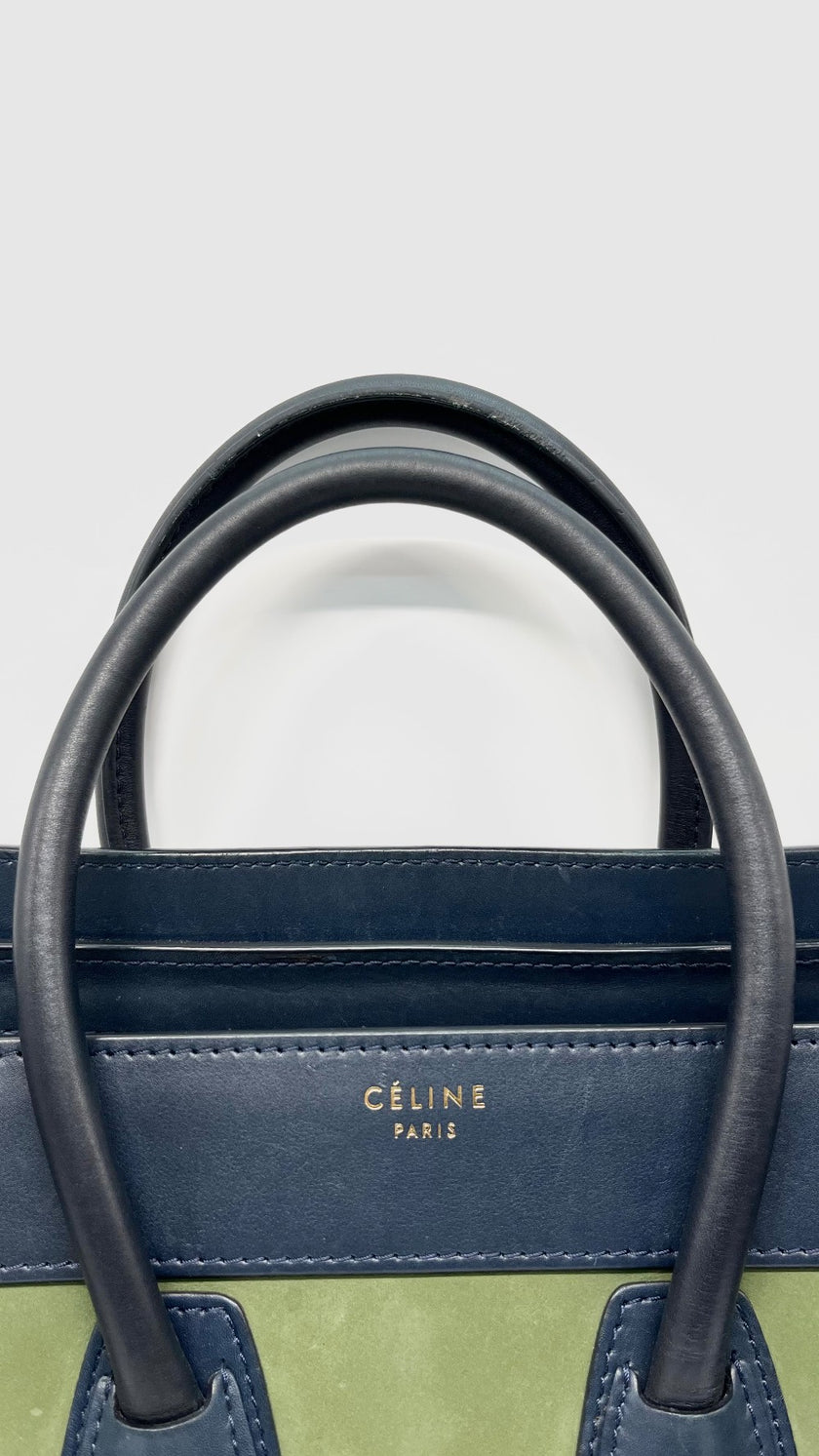 Preowned. Celine Luggage Micro Tricolor Green/Blue/Gray|12091