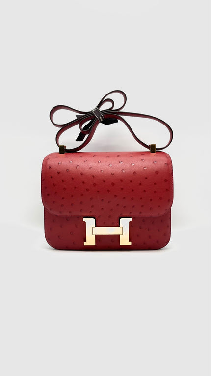 Brand New. Hermes Constance 24 Rouge Vif Ostrich GHW. ASA515UZ|16218