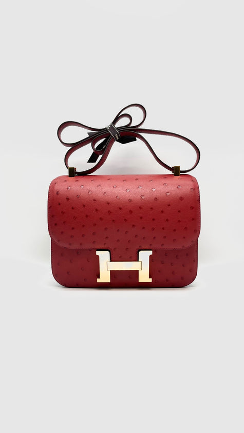 Brand New. Hermes Constance 24 Rouge Vif Ostrich GHW. ASA515UZ|16218